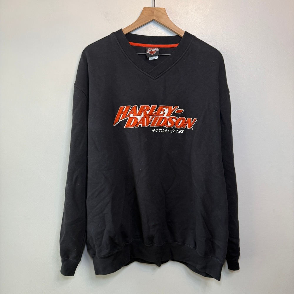 Harley Davidson Las Vegas V-Neck Sweatshirt Black Embroidered Logo Men's X-Large